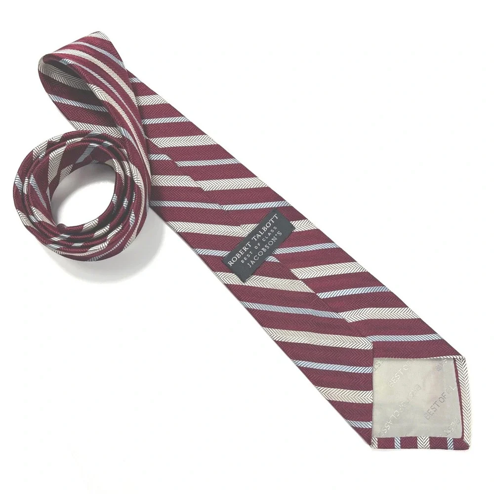 Robert‎ Talbott Best of Class Silk Repp Stripe Tie Burgundy Gold Hand Sewn USA